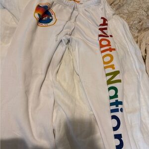 Aviator Nation White Rainbow Logo Sweatpants
